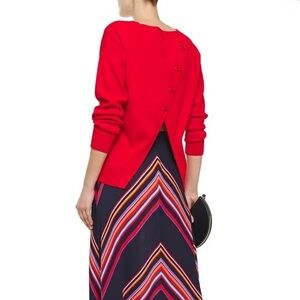 ALICE + OLIVIA Ruela SPLIT-BACK SWEATER WITH HARDWARE DETAIL IN PAPRIKA Red